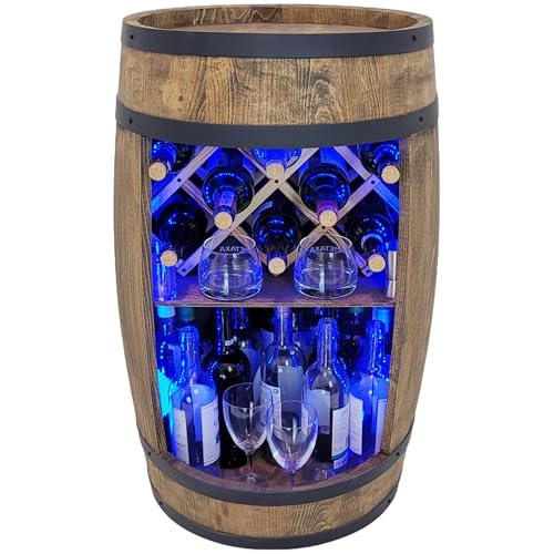 weeco Holzfass mit weinhalter RGB LED Beleuchtung - Weinregal fassbar. Rustikaler deko Barschrank Weinständer – Fassbier, Whiskybar Flaschenständer. Hausbar Geschenk für Mann (Dunkelbraun)