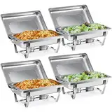 Wilprep Chafing Dish Edelstahl Buffet-Set Warmhaltebehälter Speisenwärmer Wärmebehälter Rechaud für Catering, Buffet und Party (4 Set x 9L)