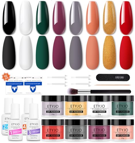 Dipping Powder Nagel Set - 8 Farben French Nagelpulver Starter Set mit Base Top Coat, Activator Dip Maniküre Sets, Dipping Powder Nails Starter Kit für Home & Salon