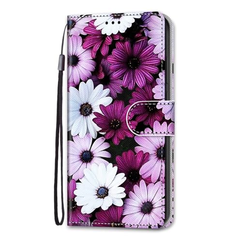 Tivenfezk Nadoli Handyhülle Leder für Xiaomi Redmi 13C,Bunt Bemalt Elegant Gänseblümchen Trageschlaufe Kartenfach Magnet Ständer Schutzhülle Brieftasche Etui