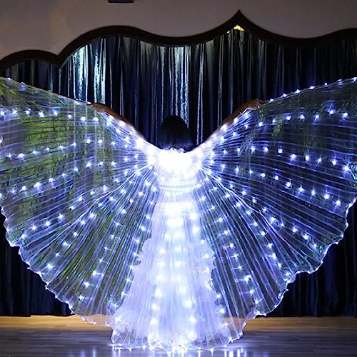 LED Isis Flügel 360 Grad LED-Flügel für Erwachsene mit 20-100cm Teleskopstäben Bauchtanz Flügel Kinder Schmetterlingsflügel Kinder LED für Bauchtanz Bühnenshow Karneval (Erwachsene, Weiß)