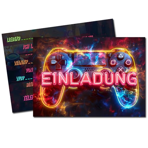 Vielucks® 15 x Gaming Einladungskarten - DIN A6 - Original,Einladungskarten Kindergeburtstag Junge Mädchen, Geburtstagseinladungen,Gaming Konsolen Zocker Party deko,Thema Partyspiel (Schwarz)