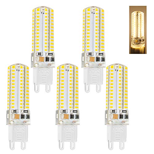 5 x 5.5W LED Leuchtmittel G9, 104 LEDs, warmweiß, SMD 3014 AC220V-240V, 500lm Super hell mit Beam Winkel 360°.