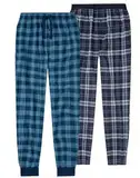 Herren 2er Pack Pyjamahose lang 2-teiliges Schlafanzughosen Set extra weich und warm S-XL Baumwolle karierte Hosen für Männer (K1, XL)