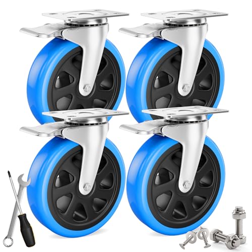 Asibaade 4PCS Schwerlastrollen 125mm inkl. Montagezubehör Transportrollen Lenkrollen mit Bremsem 360° Drehung bis 720KG Tragbarkeit für Möbeltransport & Industrietransport