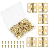 30 Stück 13 x 12 mm Mini Scharniere Hinges, Messing Scharnier Klein, Scharniere Klein, kleine Scharniere für Holzkisten, 180-Grad-Drehscharniere mit Schrauben, Miniatur-Möbelzubehör (Gold)