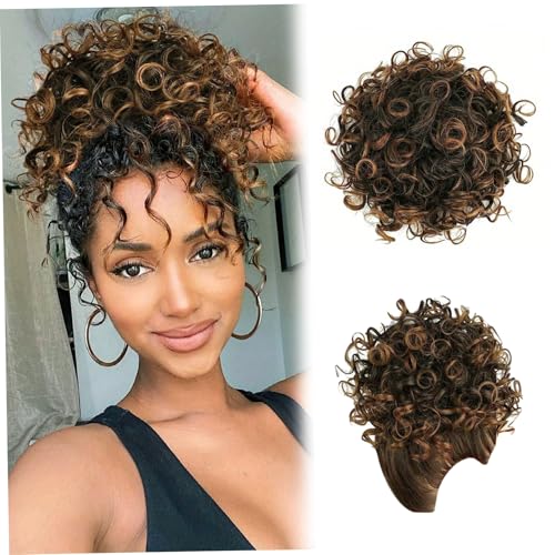 Curly Bun Haarteil, lockiges Brötchen, kurzes unordentliches Brötchen -Haarstück Clip, klassisches, geschmeidiges lockiges Brötchen -Haarstück, gefälschte synthetische, chaotische Brötchen -Haarstück