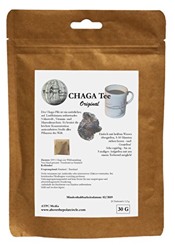 ATPC Media – Chagapulver im Teebeutel Original - Finnische Wildsammlung 30 Gramm, ideal für Chaga Pilz Tee und Chaga Pilz Kaffee, aus den sauberen und weiten Wäldern Lapplands