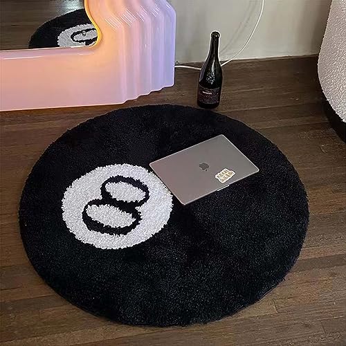 MZYZPPBD 8 Ball Teppich Simulation Billard 8 ball rug Rund Tufting Weich Billiard Teppich Anti-Rutsch Badematte Kinder Schlafzimmer Schwarz 8 Ball Rug für Wohnzimmer Dekoration,A,60*60cm/23.6*23.6inch