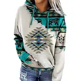 REIOASUD Azteken-Kapuzenpullover für Damen, Western-Kleidung für Damen, geometrisch, ethnische Grafik, Western-Sweatshirts, Pullover, Hemden, Mädchen, C-Blau, XX-Large