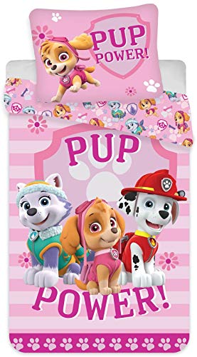 Paw Patrol Mädchen-Bettwäsche · Kinderbettwäsche/Babybettwäsche ·2 Stück, Baumwolle · Rosa, Pink · PUP Power · Wendebettwäsche · Kissenbezug 40x60 Bettbezug 100x135 cm