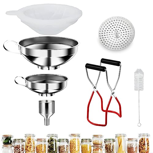 Trichter edelstahl Set, 7 Stück küche Marmeladentrichter, mit einmachgläser Heber und Filter zum Umfüllen von Gewürzen, Flüssigkeiten, Bohnen, Konfitüre
