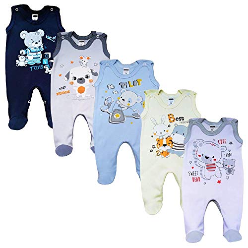 MEA BABY Unisex Baby Strampler mit Aufdruck aus 100% Baumwolle im 5er Pack. Baby Strampler für Mädchen Baby Strampler für Jungen (68, Jungen 2)