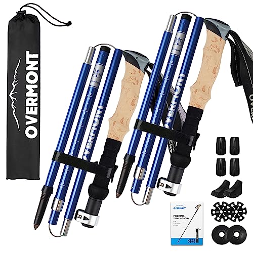 Overmont Wanderstöcke Carbon, 7075 Aluminium Ultraleicht faltbar verstellbar 105-125CM Trekkingstöcke Nordic Walking Stöcke 1 Paar mit All Terrain Zubehör