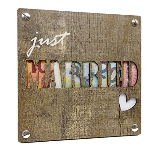 Geldgeschenk "JUST MARRIED" I Originelles Hochzeitsgeschenk für Brautpaar aus Holz I Hochzeitsgeschenke I Geldgeschenke I Geldverpackung I Hochzeit Geschenk I Geschenke I Geld von Herzen verschenken