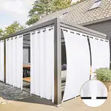 2 Stücke Outdoor Vorhang Wetterfest mit Ösen, Outdoorvorhänge Balkon Vorhang Terrasse Vorhänge Outdoor Gardinen Sonnenschutz & Sichtschutz Vorhänge mit Schlaufen Unten, H213 x B132 cm, Weiß