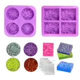 DIY Seifenformen Silikon Set, 2 Stück Seifenform Antihaft & BPA Freie, Handarbeit Silikonform Seife mit 4 Aufbewahrungsbeuteln,Seifengießform,Gießformen Blumen Seifen für Schokolade Kuchen