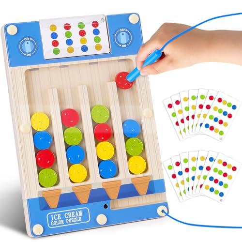 Kinderspiele Puzzle ab 3 4 5 Jahre, Spielzeug ab 3-4-5-6 Jahre Mädchen Junge Montessori Magnetspiel Labyrinth für Kinder Geschenk 3-7 Jahre Jungen Holzspielzeug ab 3 4 Jahre Farben Sortierspiel (Eis)