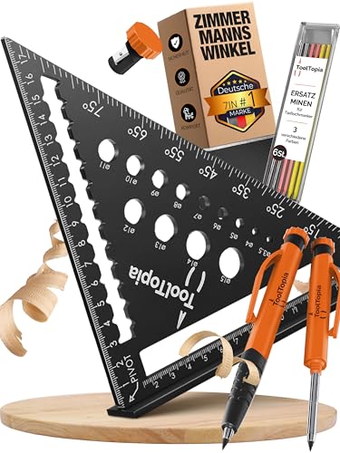 Zimmermannswinkel 180mm – Präzises Anschlagwinkel Set mit Tieflochmarker, Exakter 90 Grad Tischlerwinkel als Werkzeug für Holzbearbeitung, Metall & mehr, Geschenk für Zimmerer, Schreiner & Heimwerker