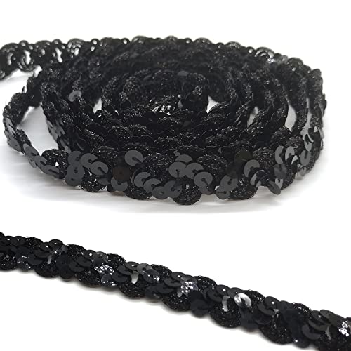 Hayaww 15 Yards 15mm Pailletten Bänder, BauchtanzgüRtel Paillettenband Paillette Paillette Trim Paillettenband Glitzer Borte Aus Dekoband FüR Diy NäHen KostüMe Handwerk Verzierungen (Schwarz)