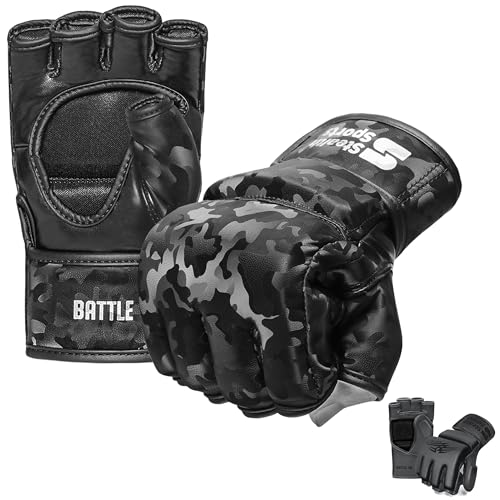 MMA-Handschuhe für Männer und Frauen, 12 mm Dickes PU-Leder, Grappling-Handschuhe, Muay Thai, Kickboxen, Sparring, Boxsack, Boxtraining, Käfigkampf, Kampfsport (Camo, S)