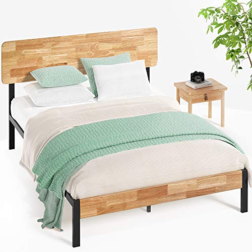 Zinus Olivia Bett 90x200 cm - Höhe 36 cm mit Stauraum unter dem Bett - Metall und Holz Plattformbettrahmen - Naturbraun und Schwarz