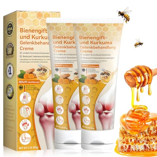 Bienengift und Kurkuma Gelenk Creme, 2 Stück Bienengift Fortgeschrittene Gelenk und Knochen Creme, Bienengiftsalbe, Bienengift Creme für Beschwerden in Rücken, Gelenke, Knie
