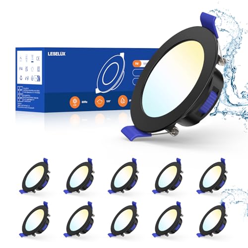 Leselux LED Einbaustrahler 230V Dimmbar, 10x Spots Schwarz Warmweiß Neutralweiß Kaltweiß 3000K/4000K/6500K, IP44 7W Einbauspots Flach 29mm, Deckenspots 68mm für Badezimmer Wohnzimmer, Max. 650LM