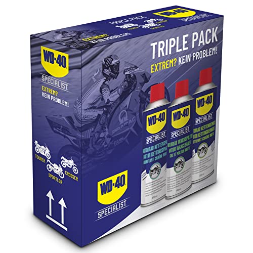 WD-40 Specialist Motorbike Motorradpflegeset 1x Kettenspray, 1x Kettenreiniger, 1x Wachspolitur (3x 400ml)