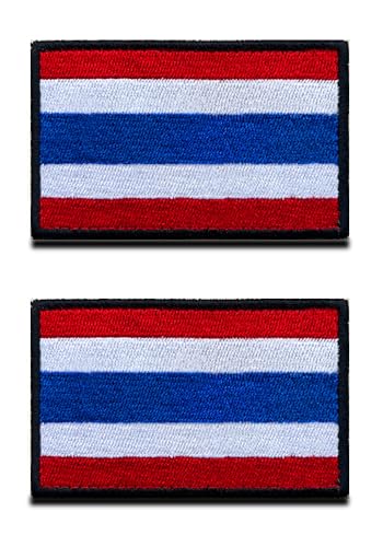 2 St. Thailändisch Thailänder Flagge Klett Patch - Taktisch Nationales Emblem, Bestickter Aufnäher mit Klettverschluss, Militär Klettbänder für Reisen Rucksäcke Kleidung Uniform Weste Jersey