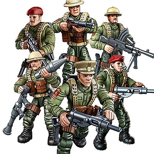 MEIEST 6 Stück Mini-Actionfiguren aus dem Zweiten Weltkrieg, Armee-Modellbaustein, Spielzeug mit Mehreren militärischen Waffenzubehör, Partyzubehör(britische Armee)