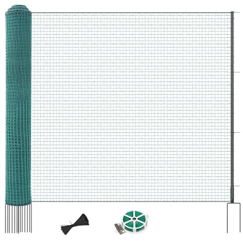 SUNYRISY Hühnerzaun Geflügelnetz Garten, 30m x 100cm Mobiler Hundezaun Weidezaun Steckzaun Begrenzungszaun Zchafzaun für Garten, Nylon Material mit Pfähle