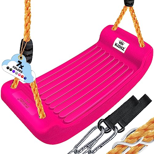 KIDIZ® Schaukel Kinderschaukel Set - Ink. Zubehör Schaukelsitz Schaukelbrett Garten Outdoor Indoor Brettschaukel für Kinder zum Schaukeln aus Kunststoff Höhenverstellbar rutschfest, Pink