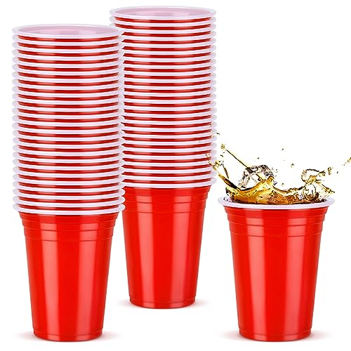 NUZEKY 50 Stück Rote Partybecher Set - Wiederverwendbare Plastikbecher Getränkebecher Red Cups - 12 oz 350ml Rote Plastikbecher für Party Camping Geburtstag Hochzeit, Kunststoff