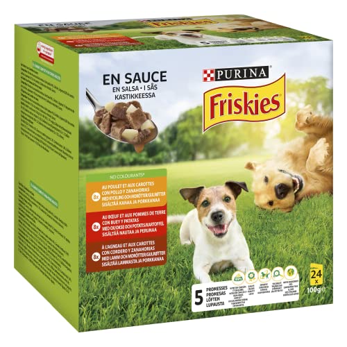 FRISKIES Fleisch- und Gemüsesaucen – 24 x 100 g – Dosen für ausgewachsene Hunde