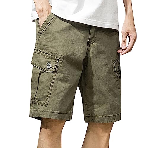 Generisch Kurz Herren Sommer Casual Leichte Strandshorts Luftige Lockere Shorts Einfarbig Mode Strand Hosen mit Taschen Freizeithose Elastische Taille Sommerhose für Männer Cord Shorts Herren
