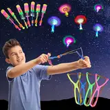 JSMTKJ Hubschrauber Fliegen Spielzeug,30 Stücke Licht Hubschrauber Fliegen LED Katapult Heli Abschießer Elastic Powered Sling Shot Rakete Copters Spielzeug für Kinder & Erwachsene