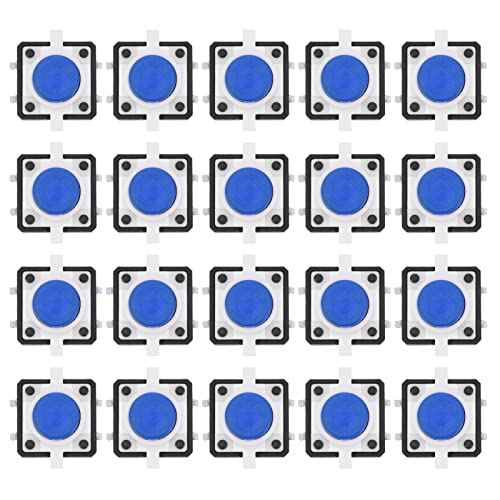 Mavaol Taktiler Druckschalter, 12 x 12 x 7,3 mm, LED, Momentaner taktiler Druckschalter, 20 Stück (Blue)