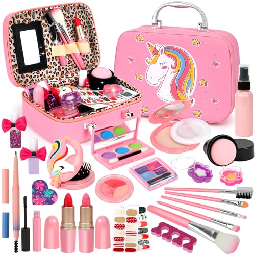 Flybay Kinderschminke Set Mädchen, Waschbar Schminke Kinder Schminkkoffer Mädchen Spielzeug Kinder Make Up Set Geburtstage Weihnachten Geschenke für Mädchen 4 5 6 7 8 9 10 Jahre