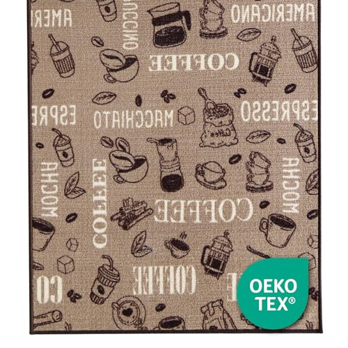 Floordirekt Coffee Küchenläufer - (80 x 150 cm) maßgefertigter Feinschlingen Teppich Läufer für Küche, Flur & Wohnraum