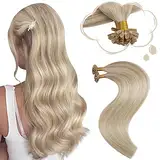 Moresoo Bonding Extensions Echthaar 35 cm U Tip Extensions Unsichtbare Haarverlängerungen #P18/613 Aschblond Gemischt mit Platinblond Keratin Bondings Echthaar 0.8g/s Gesamt 40g