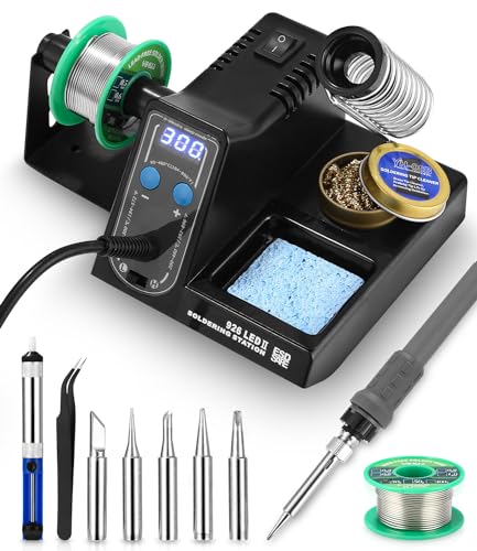 FAOKZE Lötstation 60W, Lötkolben Set 90°C ~ 480°C einstellbare Temperatur mit Displayanzeige Entlötpumpe Lötkolbenständer 5 Lötspitzen Feinlötkolben Soldering Set für Hobbylöten