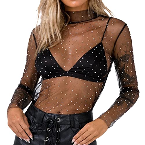 Festliche Oberteile Damen Glitzer, Sexy Oberteil Damen, Funkelndes Bluse Festliches Oberteil Eleganter Glitzershirt Modische Shirt Langärmliges Vintage Silvester Outfit Neujahrsgeschenke Freunde