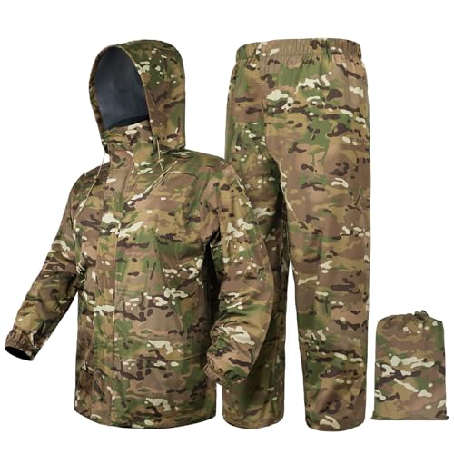 LOOGU Camo Regenanzug – Regenausrüstung für Herren, wasserdicht, leichter Regenmantel, atmungsaktive Herren-Regenjacken, Kapuze