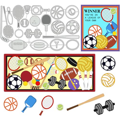 BENECREAT Stanzformen Für Sportgeräte, Fußball-Basketball-Schablonen, Tennis- Und Golf-Schablonen, Dekorative Prägeschablonen Für Scrapbooking, Fotoalbum, Grußkartenherstellung, 0.8 mm Dick