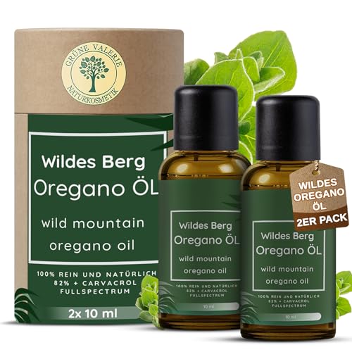 Wildes Berg Oregano Öl |100% Naturrein |82% + Carvacrol |2 x10 ML (20 ML) = 820 Tropfen | Naturwild aus Griechenland | Laborgeprüft