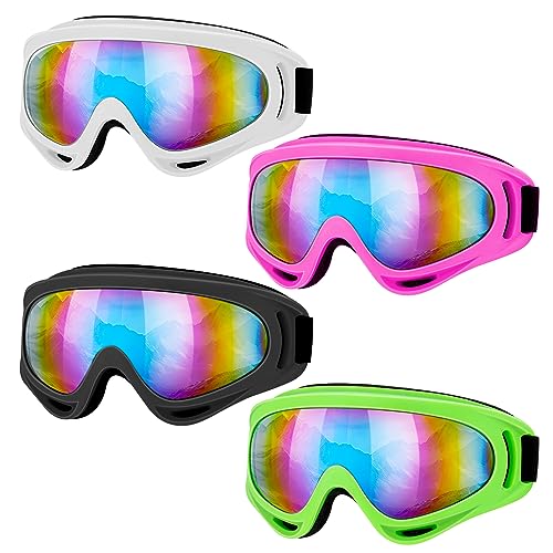 Jostift 4 Stücke Skibrille,Snowboard Brillen für Männer Frauen Kinder,Ski Snowboard Brille,UV-Schutz Anti-Fog-Skibrille,Motocross Brille Helmkompatible für Männer Frauen Jungen Mädchen