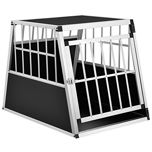 Juskys Alu Hundetransportbox L-X - 65x91x69 cm - Auto Hundebox robust & pflegeleicht - Gittertür verschließbar - Aluminium Reisebox für Hunde