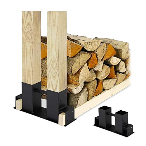 Relaxdays Holzstapelhilfe 2er Set, DIY Holzunterstand für Kanthölzer, Holzaufbewahrung, beschichteter Stahl, schwarz, 16 x 34 x 10 cm