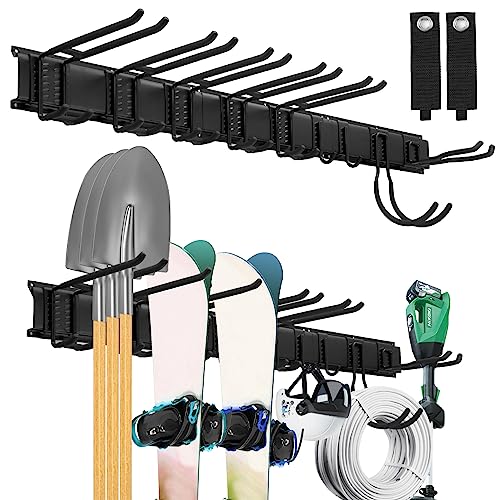 Sinoer Garage Tool Management Wandregal, Garage Wall Management Aufbewahrungsregal mit Haken mit 9 verstellbaren Bügeleisen, Gartengeräten, Stühlen, Besen, Mopps, Rechen